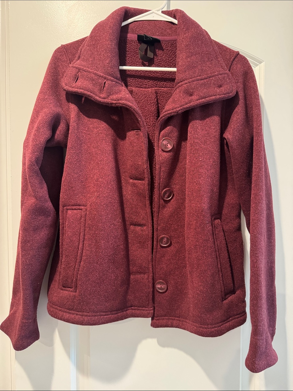 Patagonia Maroon Button-Up Fleece Pea Coat